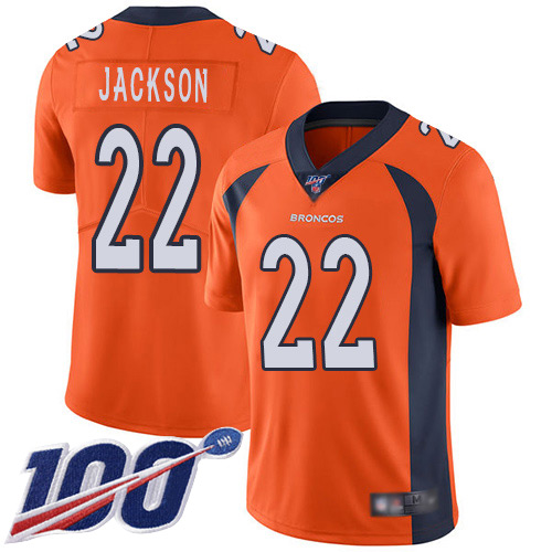 Men Denver Broncos #22 Kareem Jackson Orange Team Color Vapor Untouchable Limited Player 100th Season Football NFL Jersey